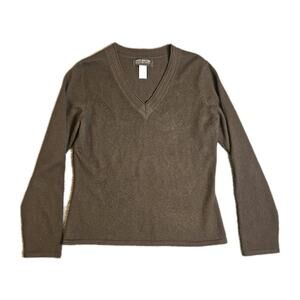 100% Cashmere V-Neck Sweater JONES NEW YORK Lightweight Womens M petite Black